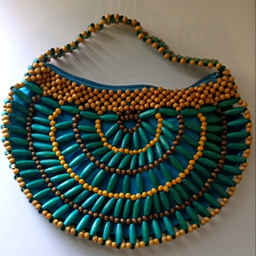 Vintage Wooden Beads and Tube Half Moon Crescent